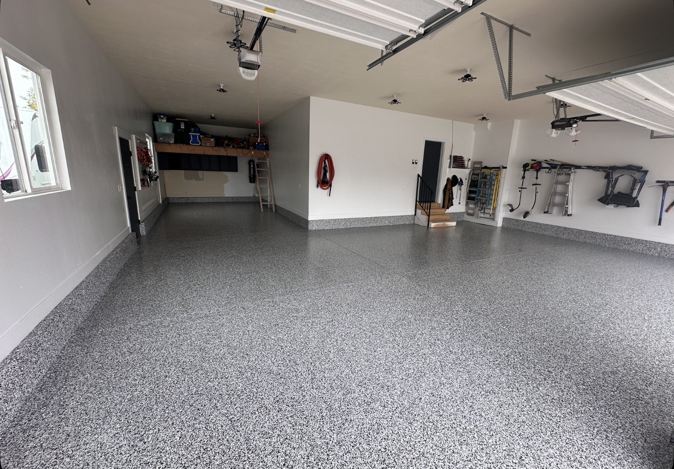 Flake style epoxy garage floor coating Billings Montana