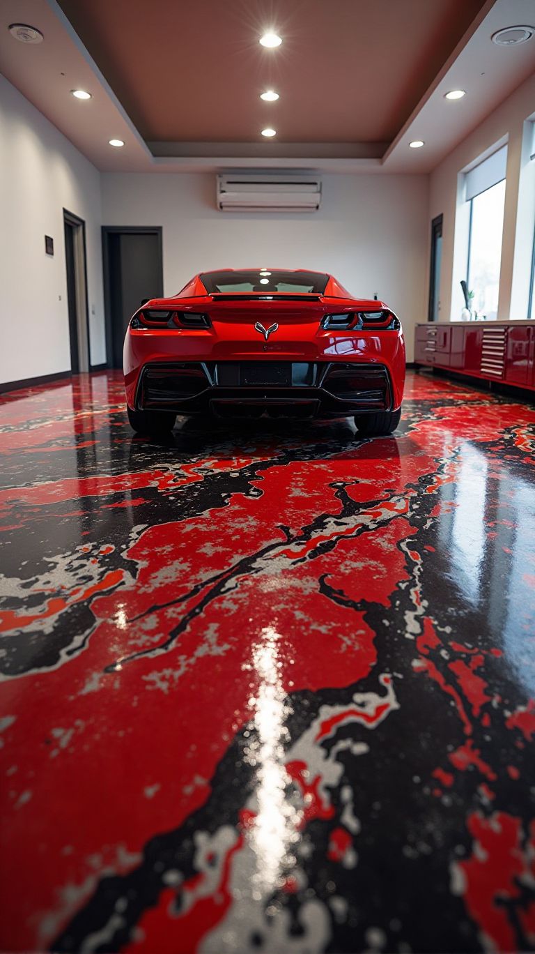 Metallic red and black epoxy garage floor in Billings MT